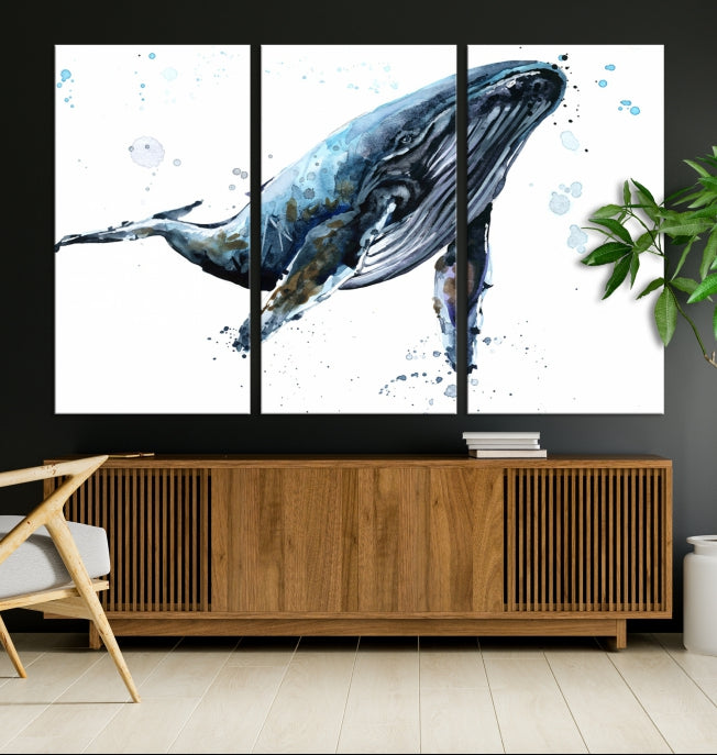 Art mural de baleine aquarelle Impression sur toile