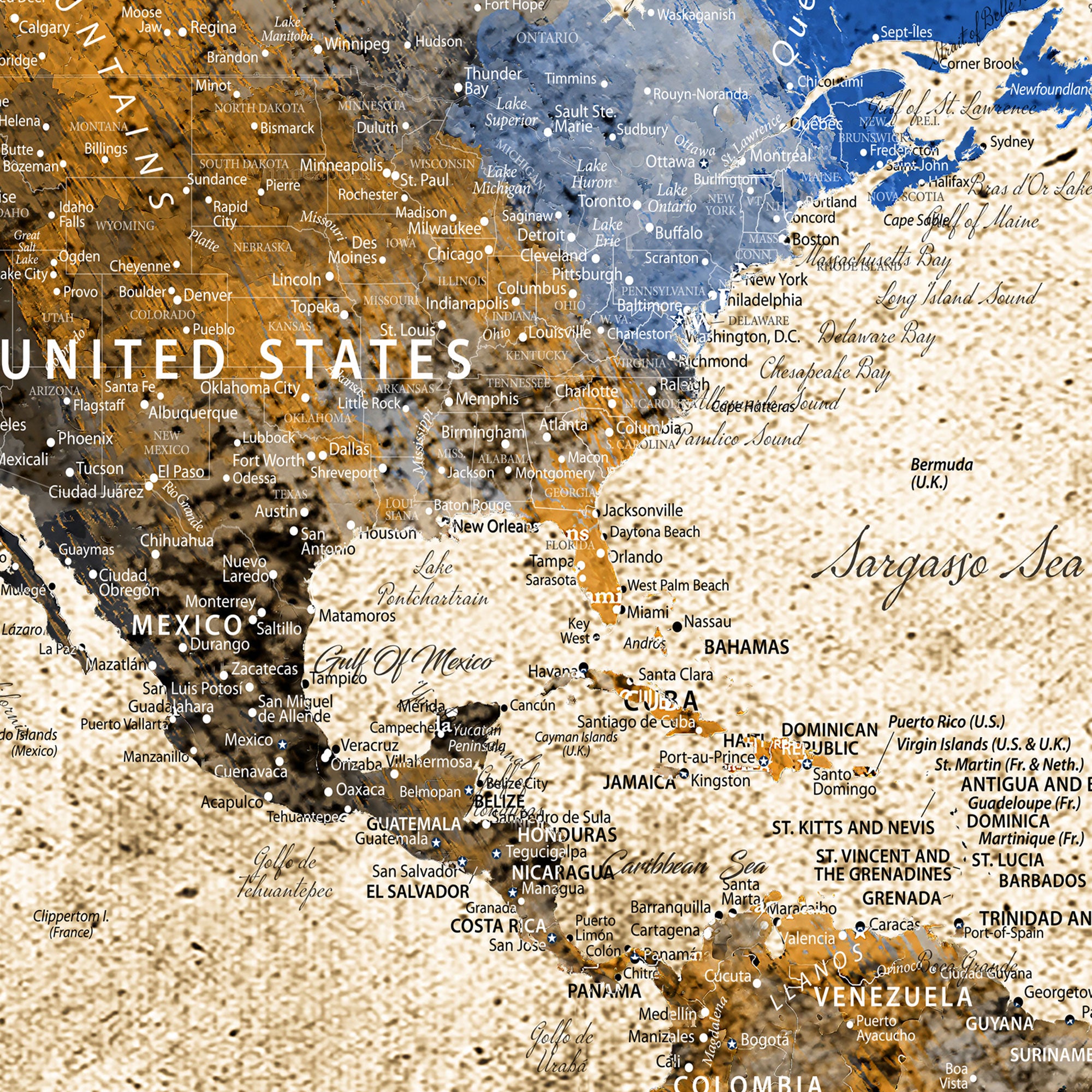 13332533-MGV-CV-36X24-Personalized World Map Canvas Wall Art – Custom Framed Push Pin Travel Tracker Print, Unique Gift for Home or Office Decor