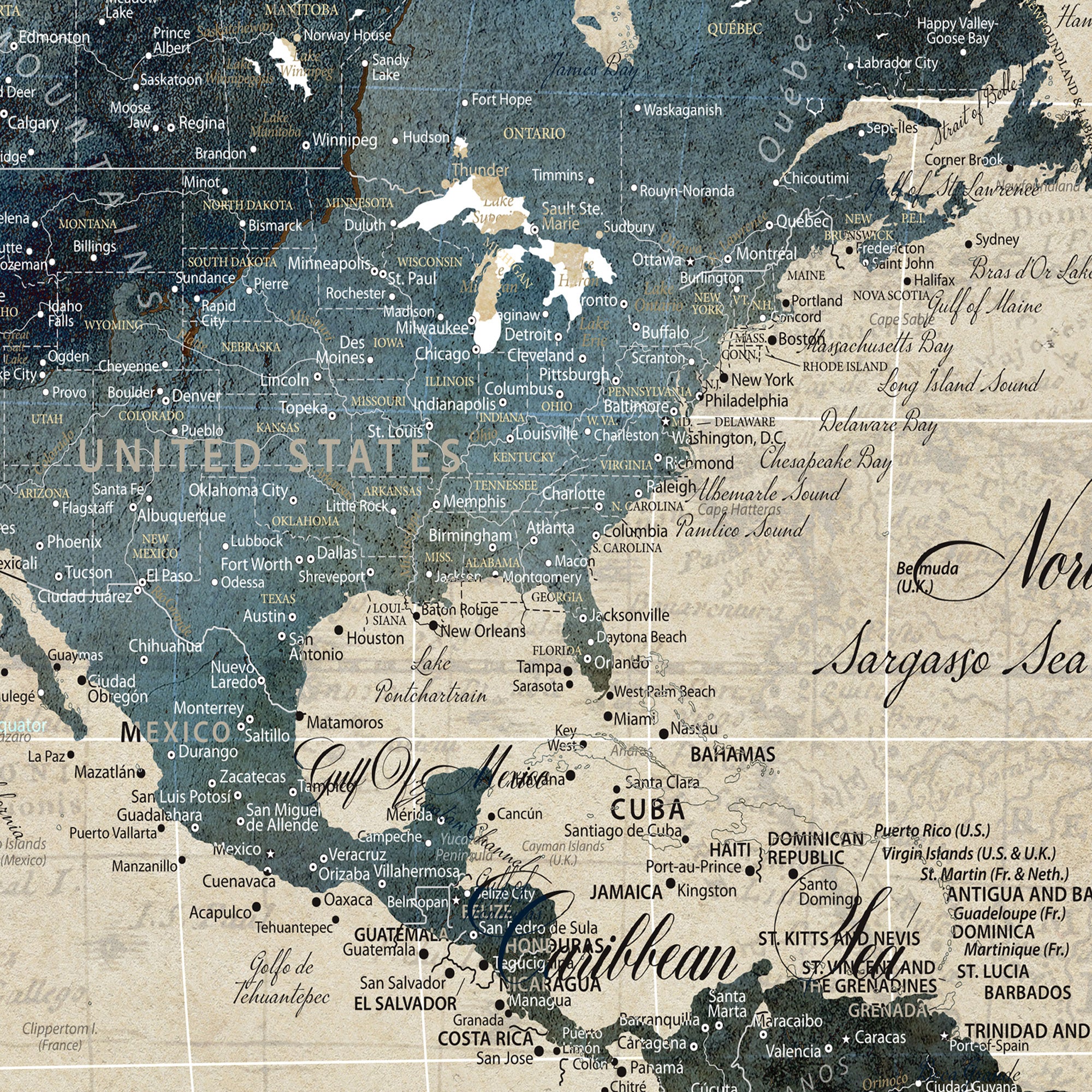 51383535-MGV-CV-36X24-Personalize World Map Canvas Wall Art – Custom Framed Push Pin Travel Tracker Print, Unique Gift for Home or Office Decor