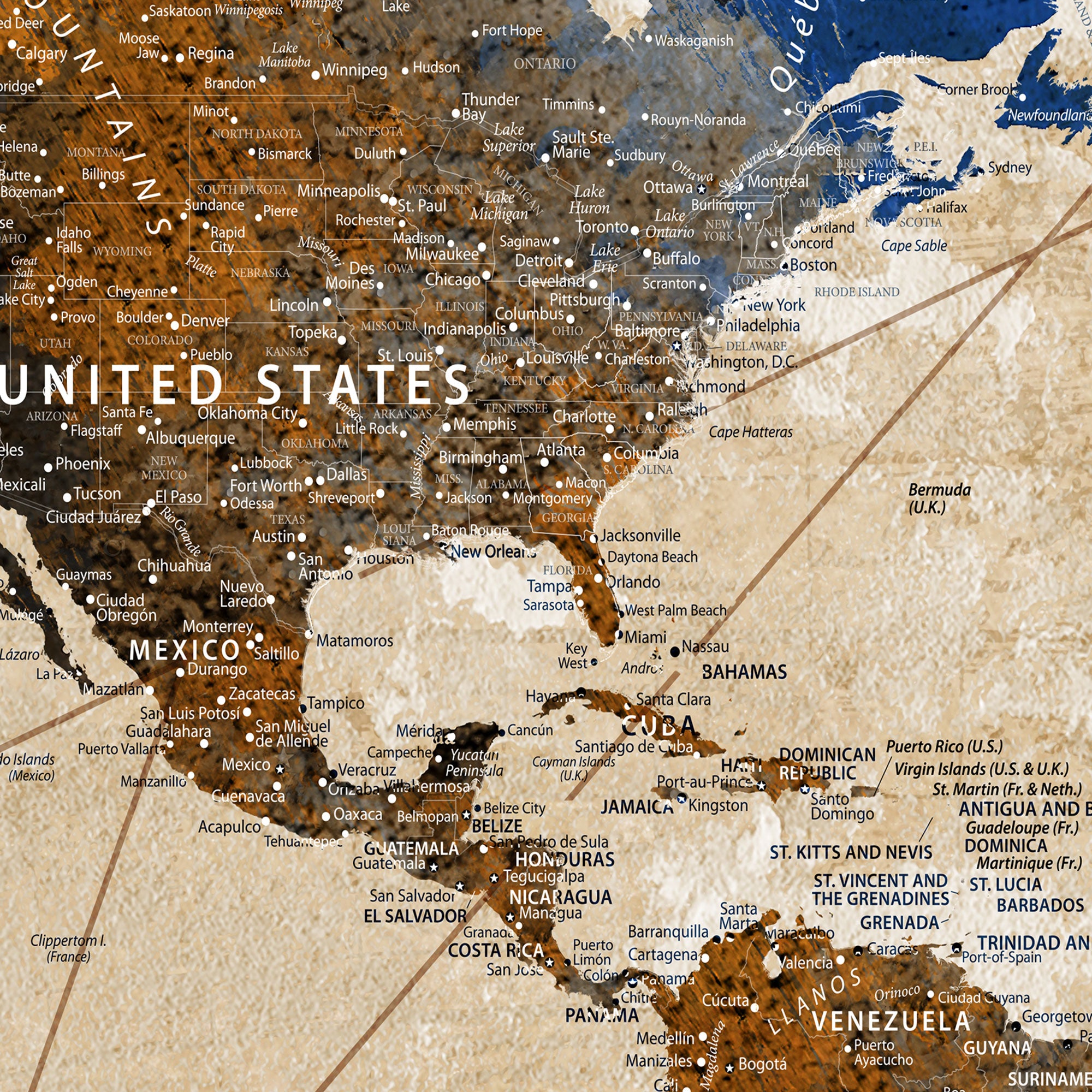 20227642-MGV-CV-36X24-Vintage Custom World Map Canvas Wall Art – Custom Framed Push Pin Travel Tracker Print, Unique Gift for Home or Office Decor