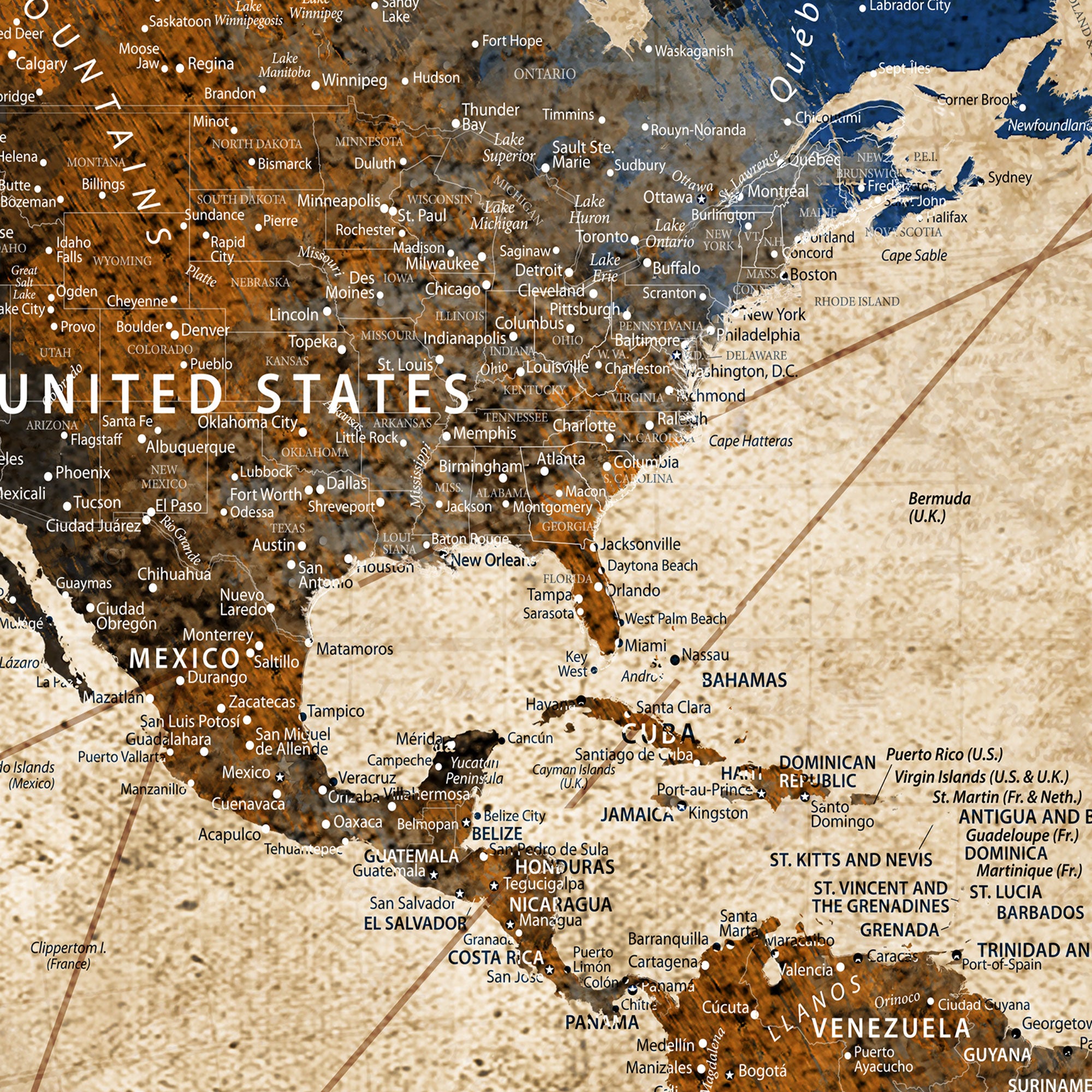 17548029-MGV-CV-36X24-Personalized World Map Canvas Wall Art – Custom Framed Push Pin Travel Tracker Map Print, Unique Gift for Home or Office Decor