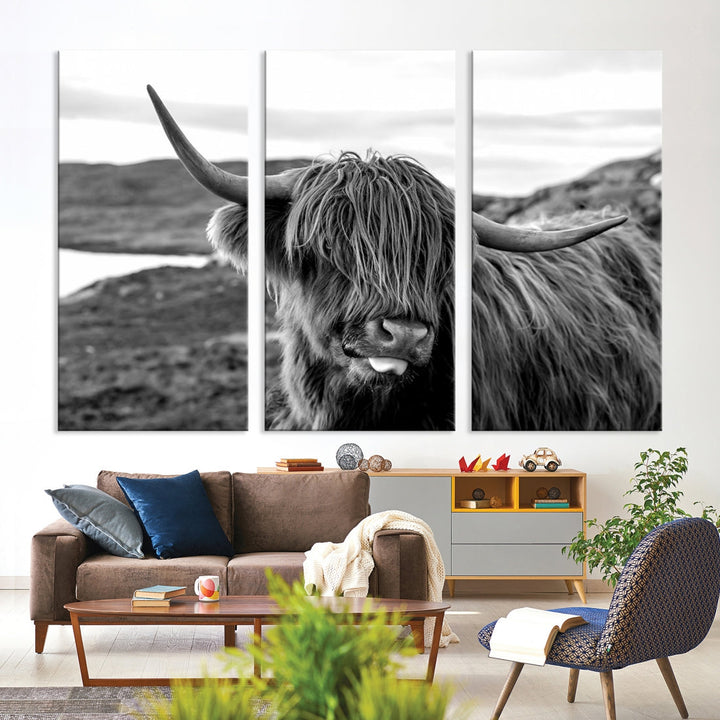 Scottish Highland Cow Cattle Art Print Farmhouse Wall Art Canvas Print