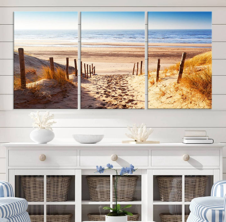 Serene Beach Path Canvas Art, Giclee Canvas Print with Gallery Wrap, Coastal Sand Dunes Wall Art Featuring Canon Print Quality