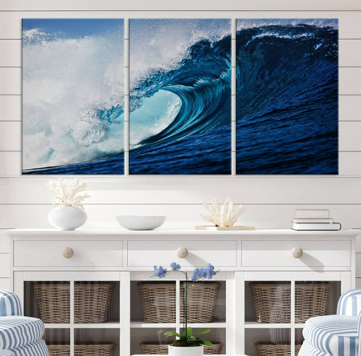 Ocean Wave at Sunset Canvas Art, Large Wall Print of Vibrant Water Waves, Coastal Art for Living Room and Dining Room Decor