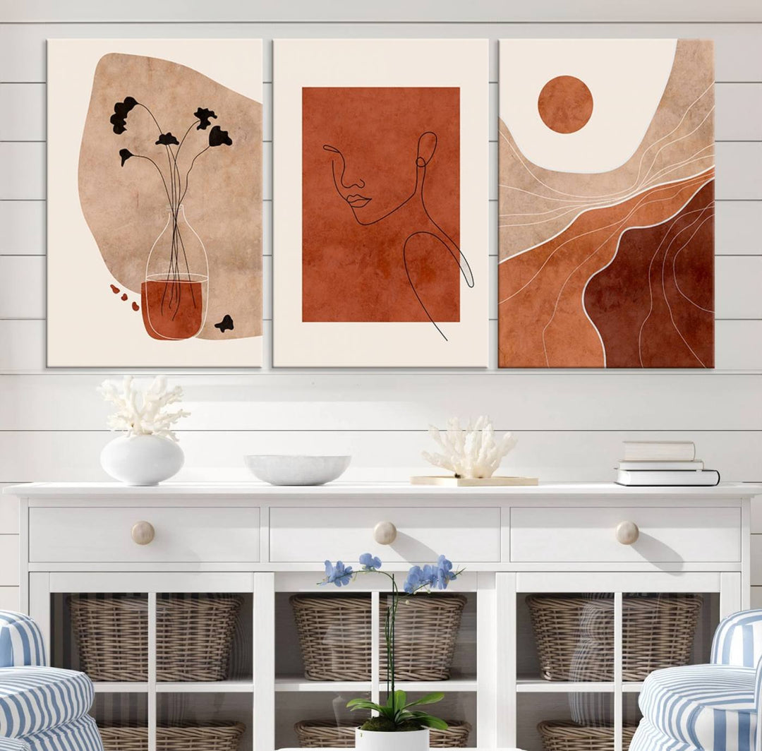 Boho Wall Art Canvas Print Set Mid-Century Prints Boho Wall Artwork Prints Boho Neutre