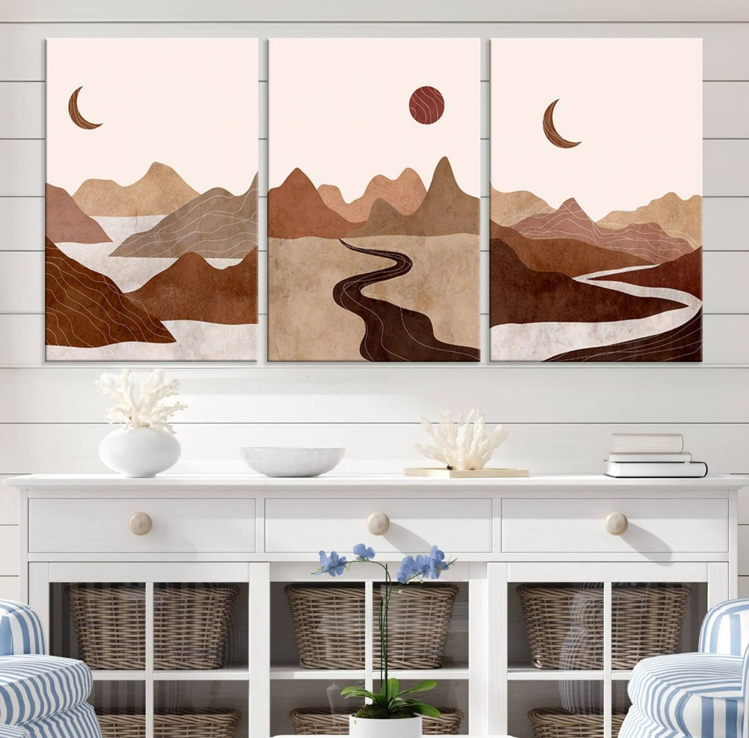 Boho Wall Art Canvas Print Set Mid-Century Prints Boho Wall Artwork Prints Boho Neutre