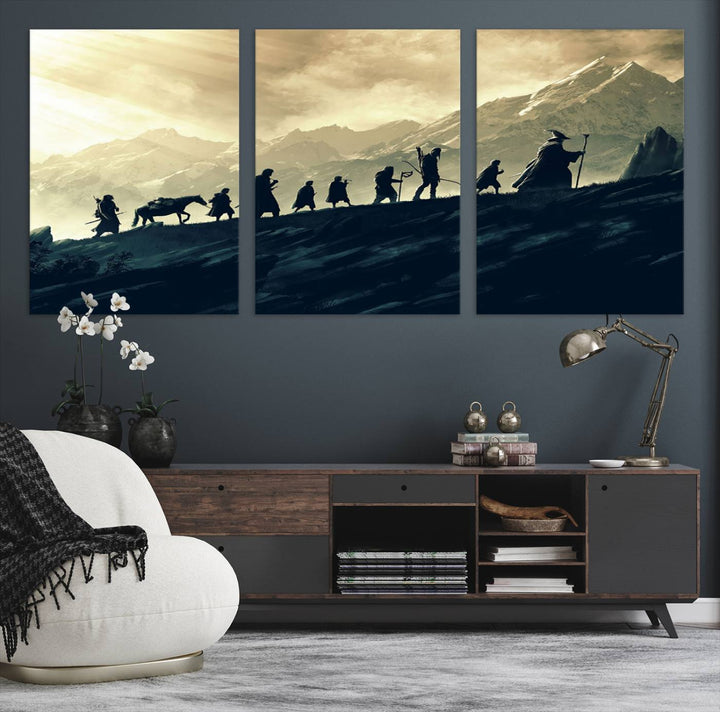 The living room features Lord of the Rings Silhouette Wall Art, capturing the epic quest through Middle-Earth.