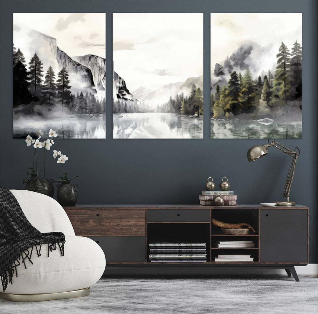 The Yosemite Valley Wall Art Canvas Print, a framed nature décor, is beautifully displayed.