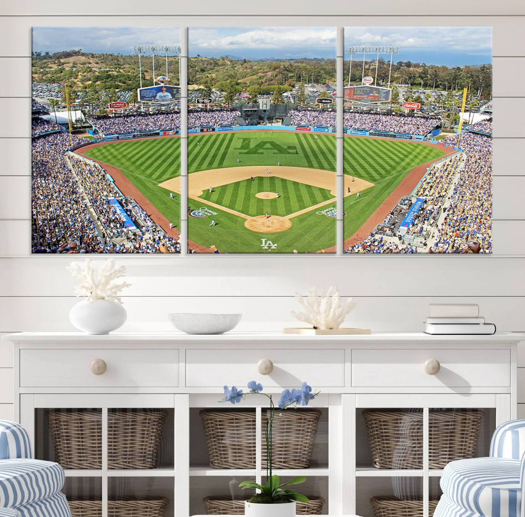 Aerial view of a sunny game day at Citi Field, captured in a 3-panel canvas print wall art.