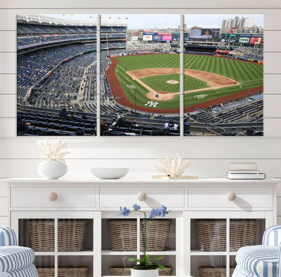 Aerial view of Yankee Stadium filled with fans, showcased on a New York Yankees Stadium Wall Art Canvas Print.