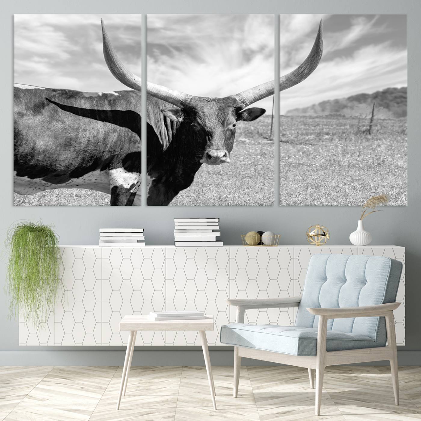 30017-MGV-CV-36X24-Cattle Wall Art Longhorn Cow Canvas Print