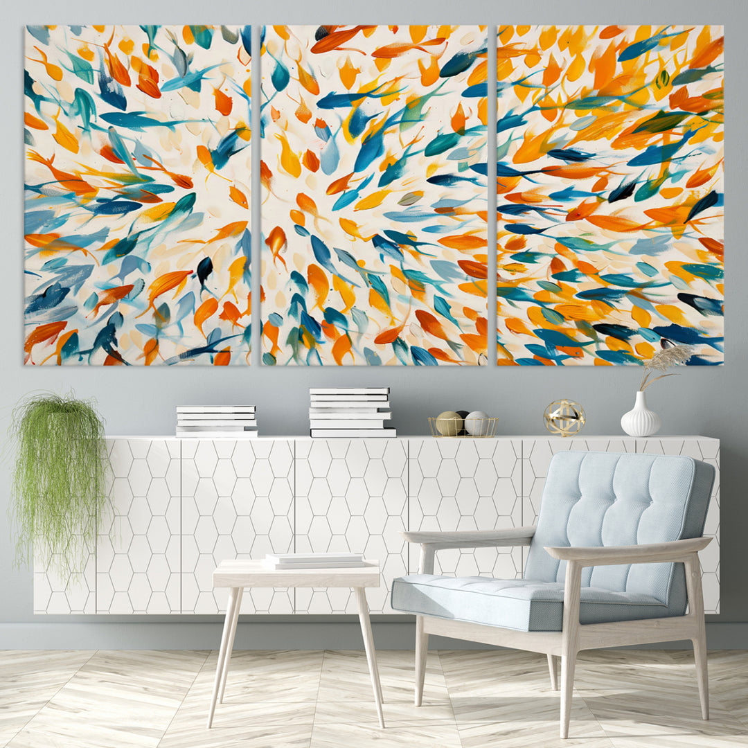 Abstract Fish Shoal Wall Art Canvas Print, Colorful Fish Herd Painting on Canvas Print, Ocean Animal Artwork, Ready to Hang