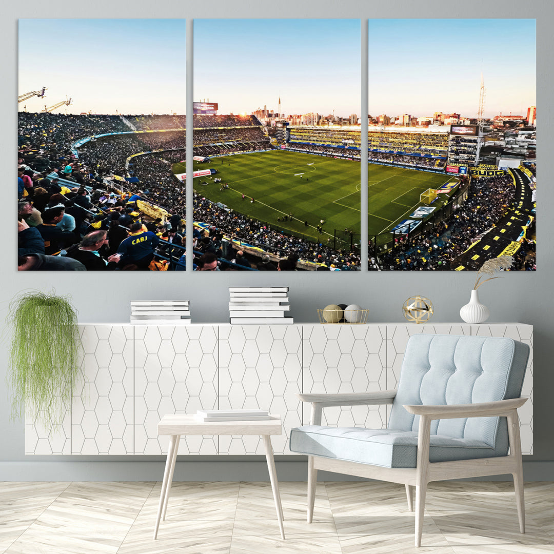 The wall art canvas print vividly captures the dynamic soccer culture at Bombonera Stadium with its vibrant depiction.