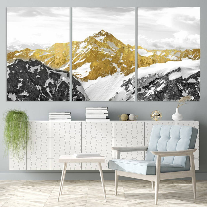 Gold Mountains Wall Art Print on Canvas, Nature Wall Art Print,