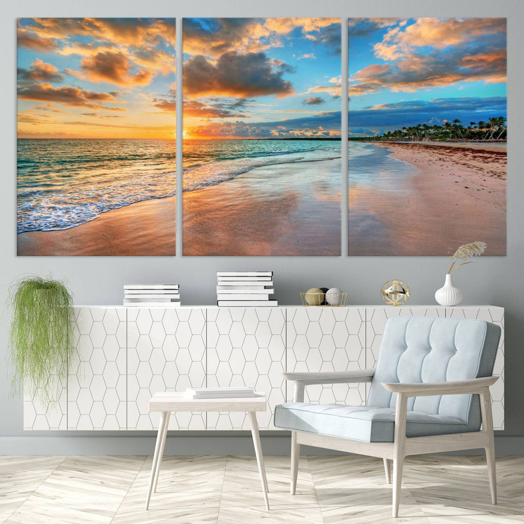 Serene Beach Sunset Wall Art | Coastal Ocean Canvas Print | Ready to Hang Tropical Decor for Home or Office