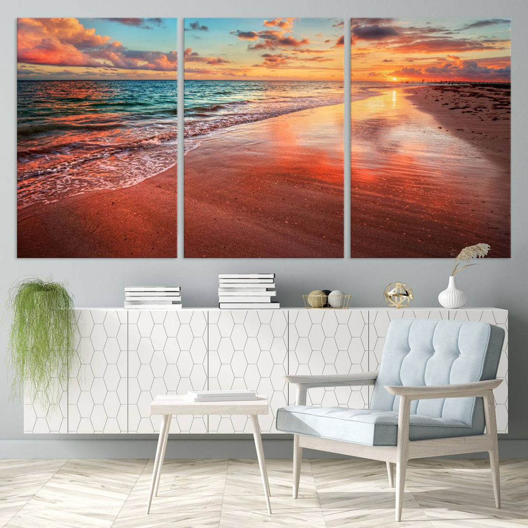 Stunning Sunset Beach Wall Art | Ocean Canvas Print | Coastal Wall Art | Ready to Hang | Tranquil Sunset Canvas for Home & Office Decor