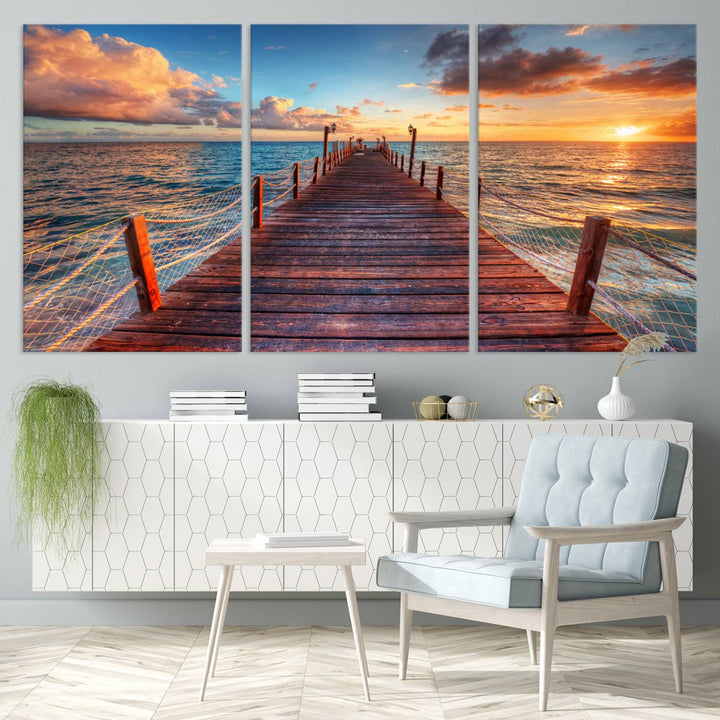 Vibrant Beach Sunset Wall Art | Coastal Ocean Canvas Print | Ready to Hang Tropical Decor for Living Room or Office