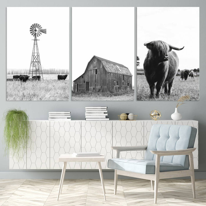 Old Barn Field Farmhouse Wall Art Decor Canvas Print, Boho Wall Art Print