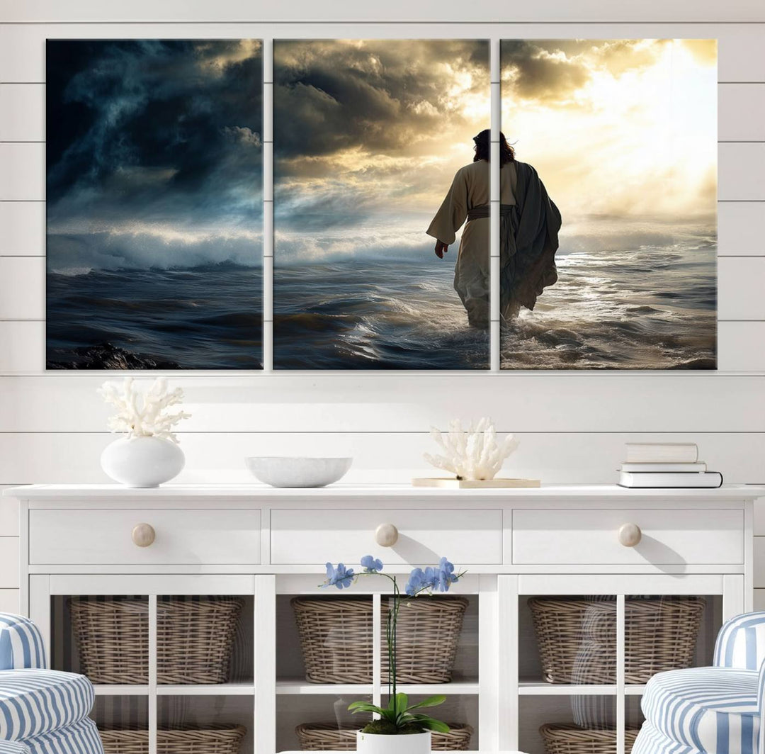 Jesus Walking on Water Wall Art | Canvas Print | Ready to Hang | Christian Home Decor | Spiritual Faith Wall Art | Inspirational Religious Wall Decor