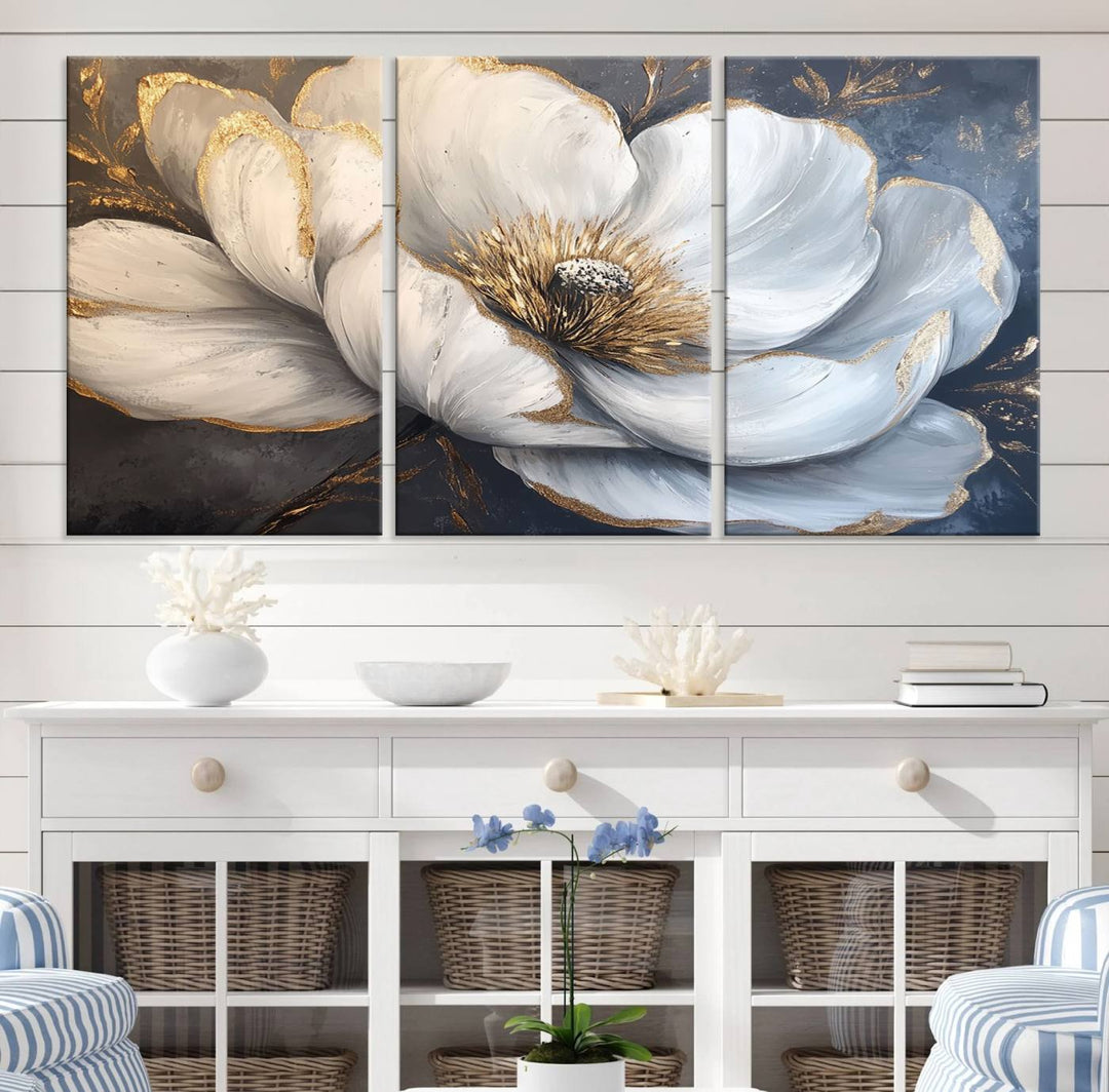 White Magnolia Flower Wall Art | Canvas Print | Abstract Floral Wall Decor | Elegant Bloom Artwork | Framed for Living Room or Bedroom