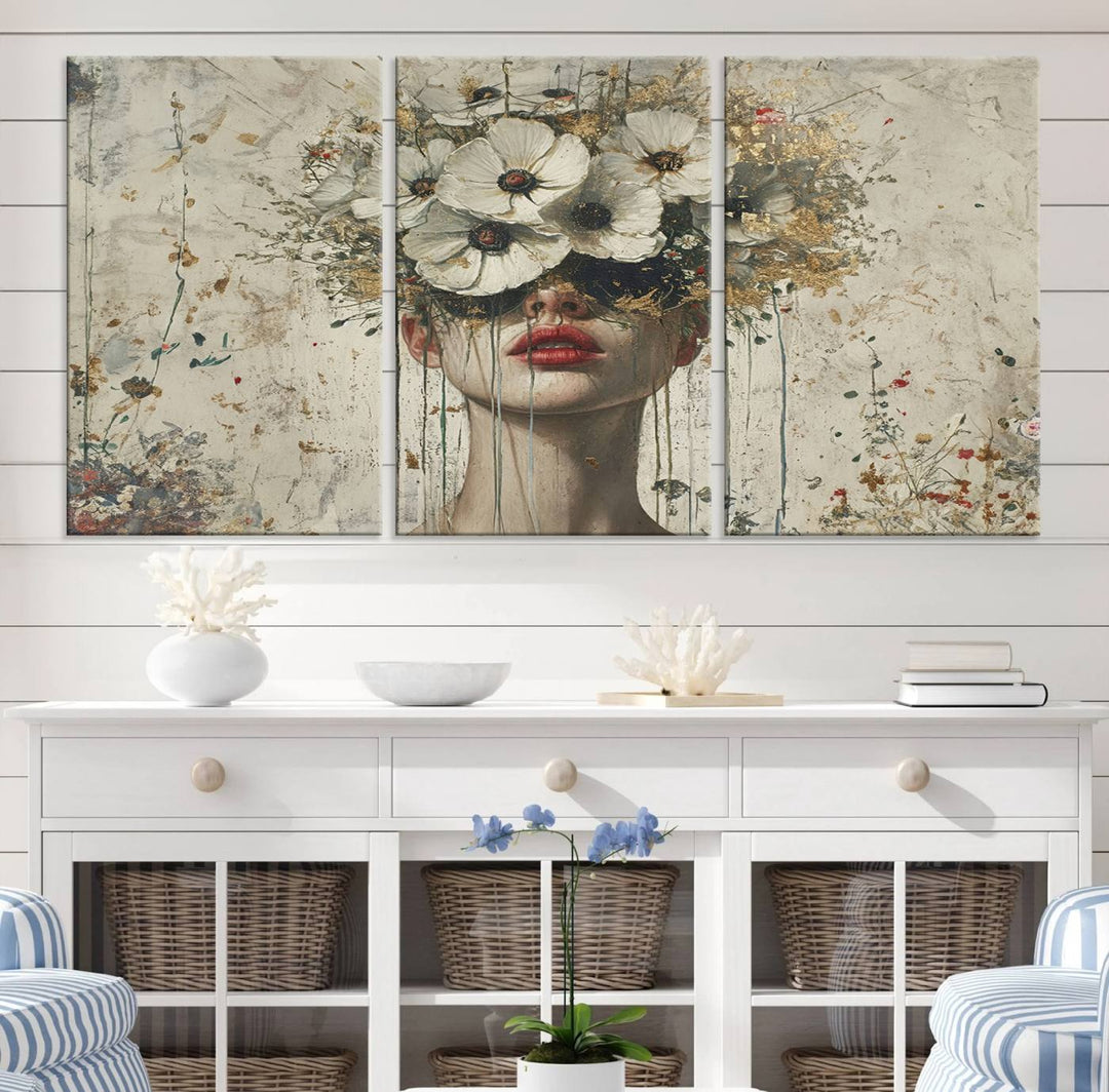 Abstract Floral Women Patel Wall Art Canvas Print