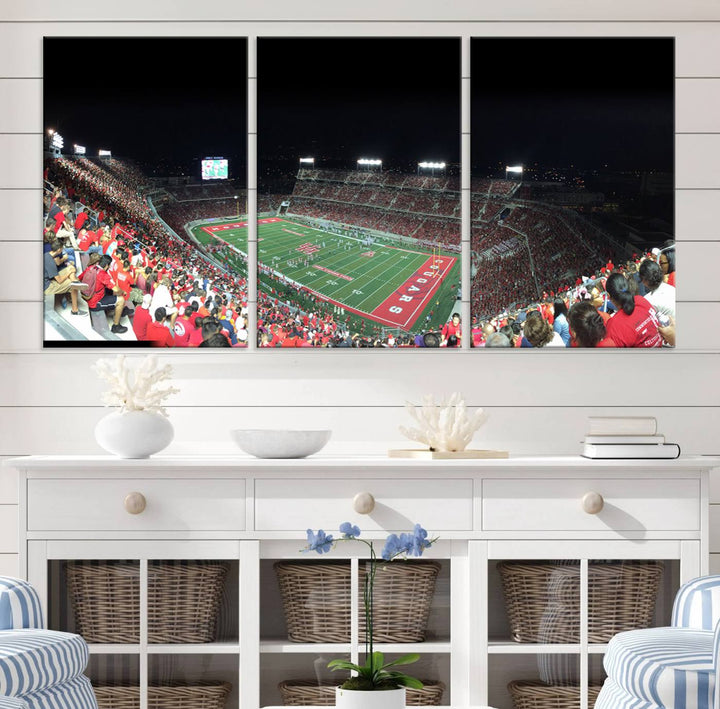 Houston Cougars Football Team Print - Houston TDECU Stadium Wall Art Canvas Print