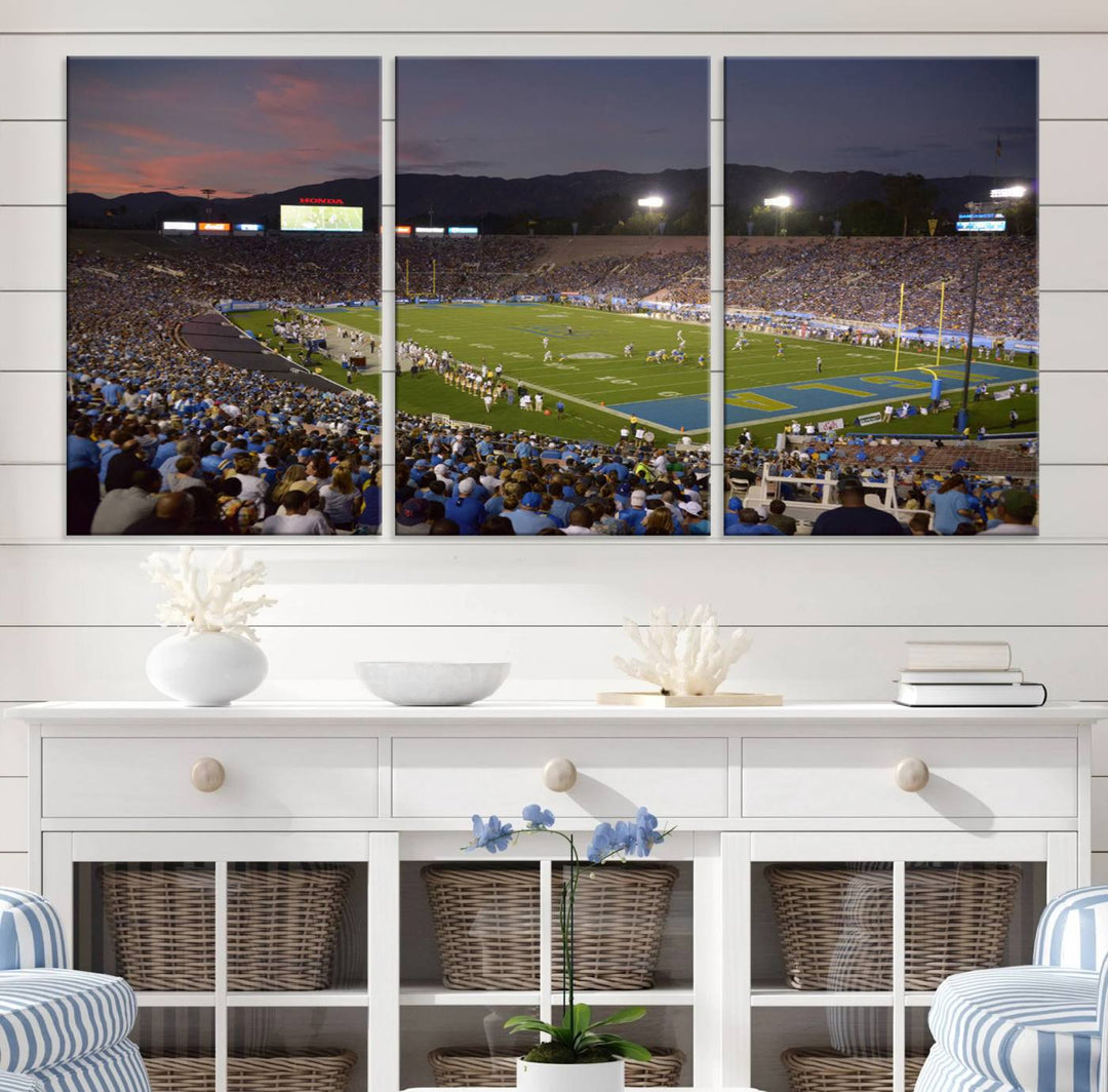 UCLA Bruins Football Team Print - Pasadena Rose Bowl Stadium Wall Art Canvas Print