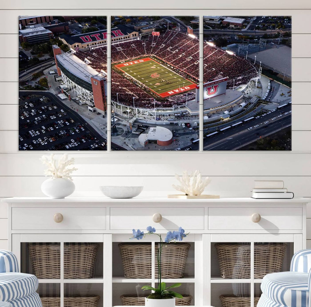 Utah Utes Football Team Print - Salt Lake City Rice-Eccles Stadium Wall Art Canvas Print