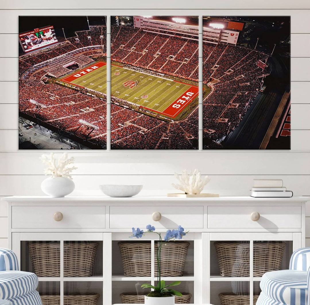 Utah Utes Football Team Print - Salt Lake City Rice-Eccles Stadium Wall Art Canvas Print