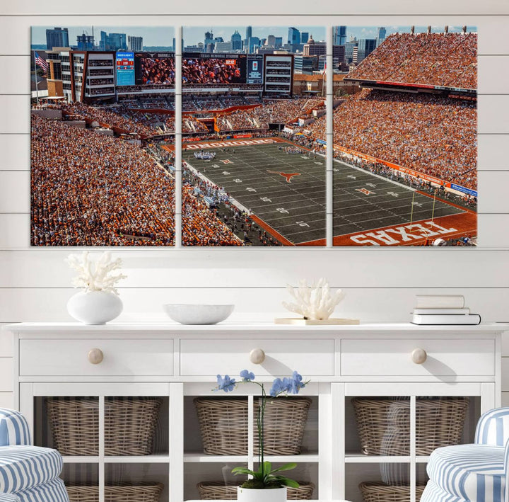 University of Texas Longhorns Football Team Print - Austin Darrell K Royal-Texas Memorial Stadium Wall Art Canvas Print