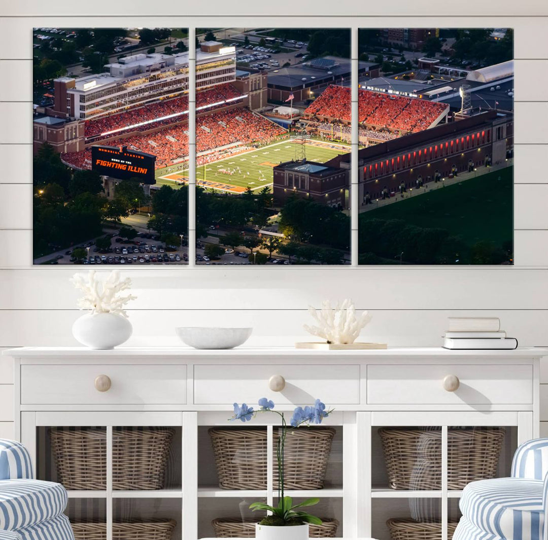 University of Illinois Fighting Illini Football Team Print - Champaign Illinois Memorial Stadium Wall Art Canvas Print