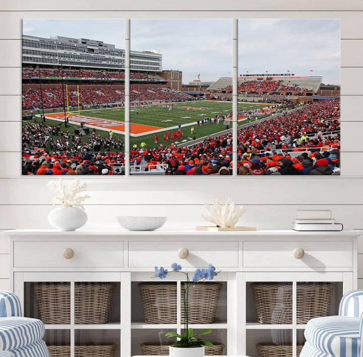 University of Illinois Fighting Illini Football Team Print - Champaign Illinois Memorial Stadium Wall Art Canvas Print