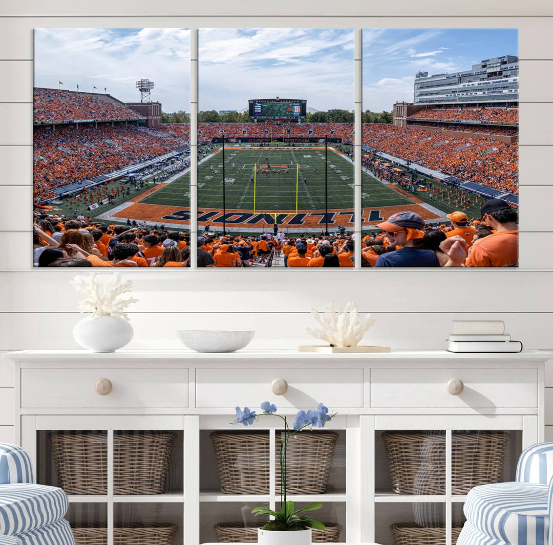 University of Illinois Fighting Illini Football Team Print - Champaign Illinois Memorial Stadium Wall Art Canvas Print