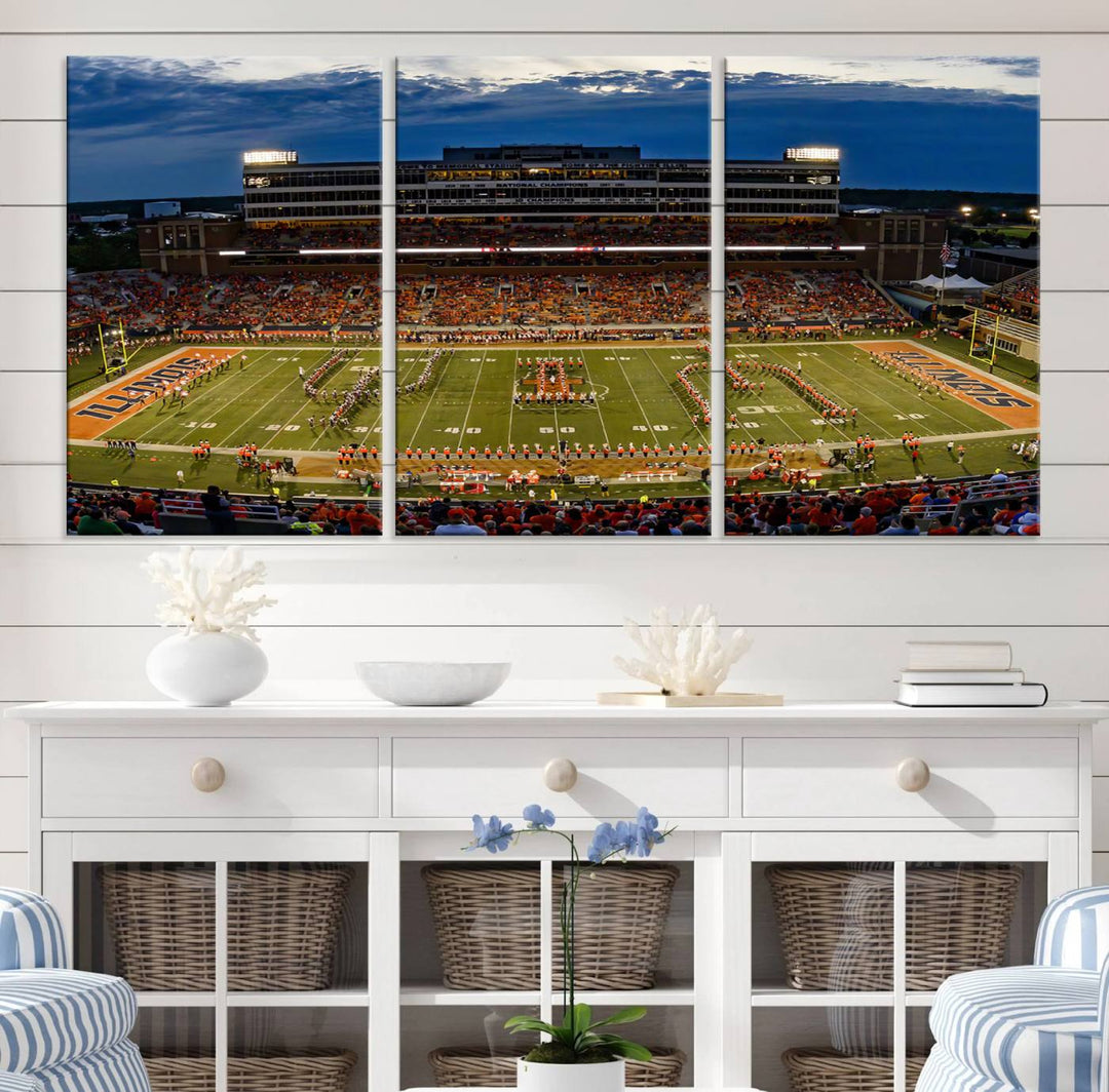 University of Illinois Fighting Illini Football Team Print - Champaign Illinois Memorial Stadium Wall Art Canvas Print