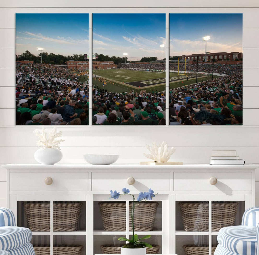 University of Charlotte 49ers Football Team Print - Charlotte Jerry Richardson Stadium Wall Art Canvas Print