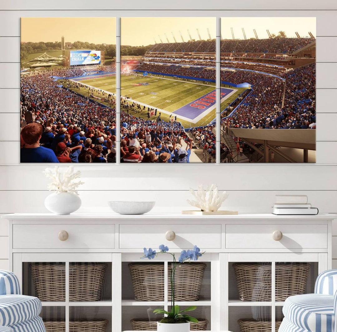 University of Kansas Jayhawks Football Team Print - Lawrence Kansas Memorial Stadium Wall Art Canvas Print