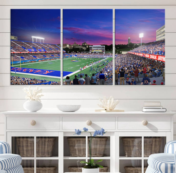 University of Kansas Jayhawks Football Team Print - Lawrence Kansas Memorial Stadium Wall Art Canvas Print