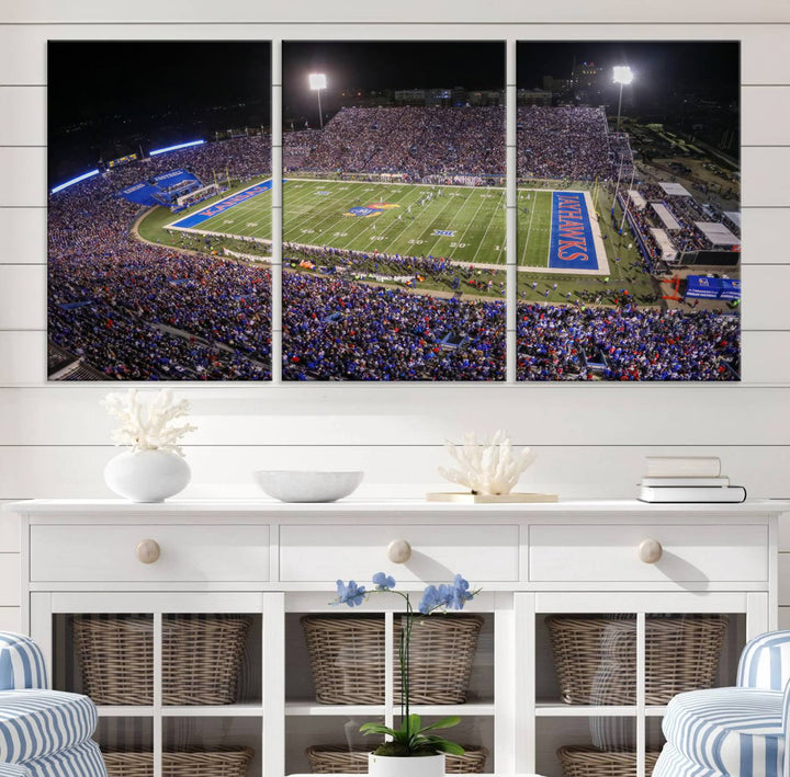 University of Kansas Jayhawks Football Team Print - Lawrence Kansas Memorial Stadium Wall Art Canvas Print