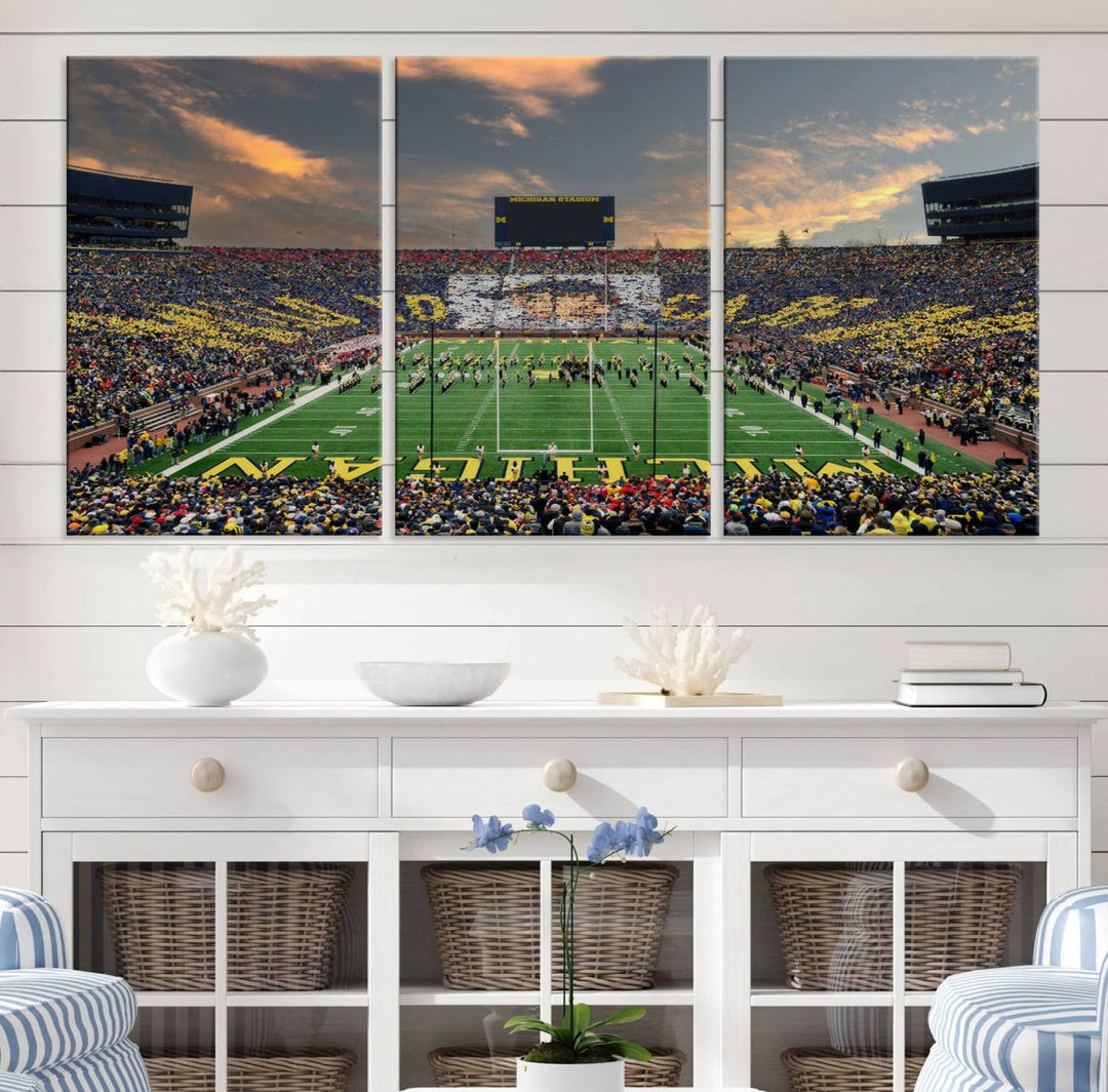 University of Michigan Wolverines Football Team Print - Ann Arbor Michigan Stadium Wall Art Canvas Print