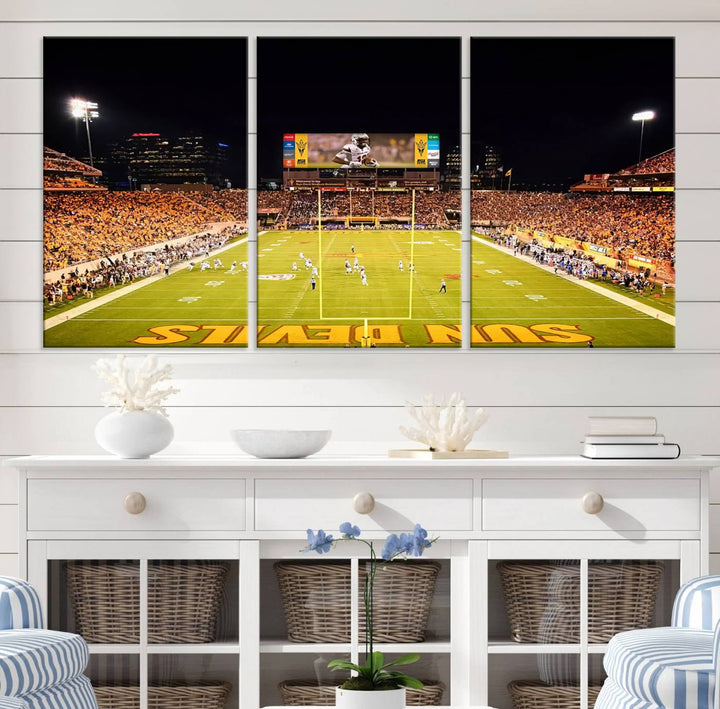 ASU Sun Devils Football Team Print - Phoenix Mountain America Stadium Wall Art Canvas Print