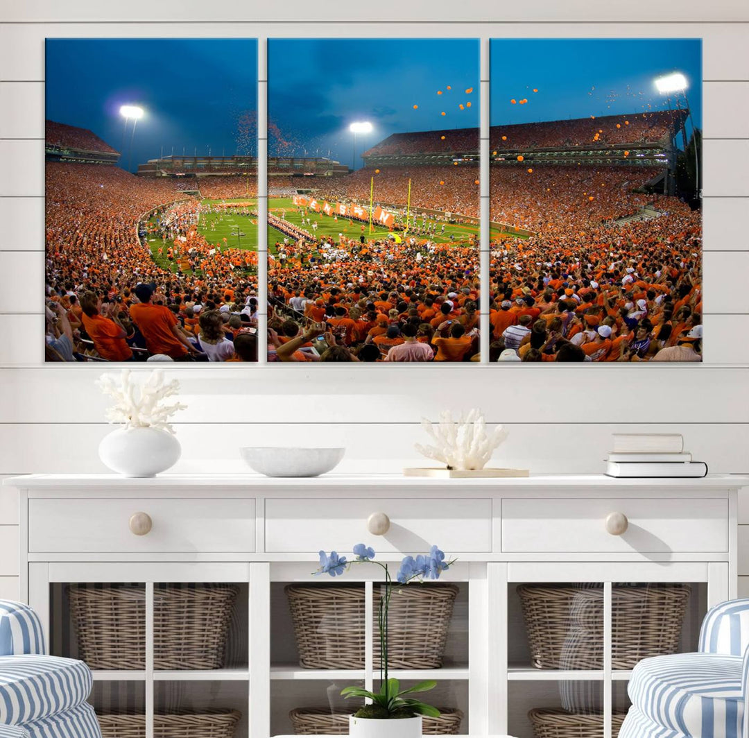 Clemson University Tigers Football Team Print - Clemson Memorial Stadium Wall Art Canvas Print