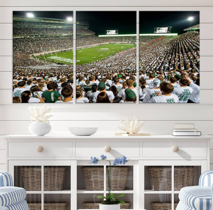 Michigan State Spartans Football Team Print - East Lansing Spartan Stadium Wall Art Canvas Print