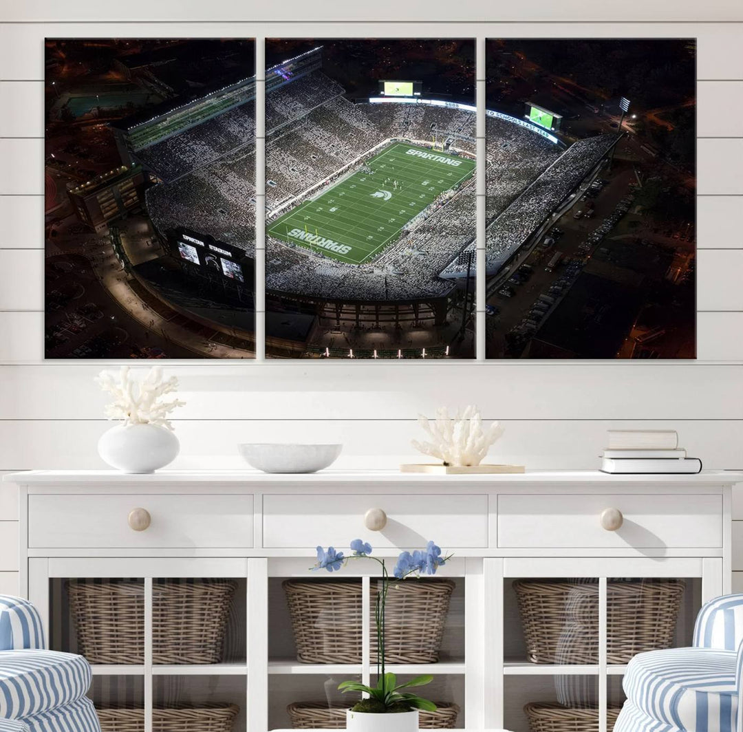 Michigan State Spartans Football Team Print - East Lansing Spartan Stadium Wall Art Canvas Print