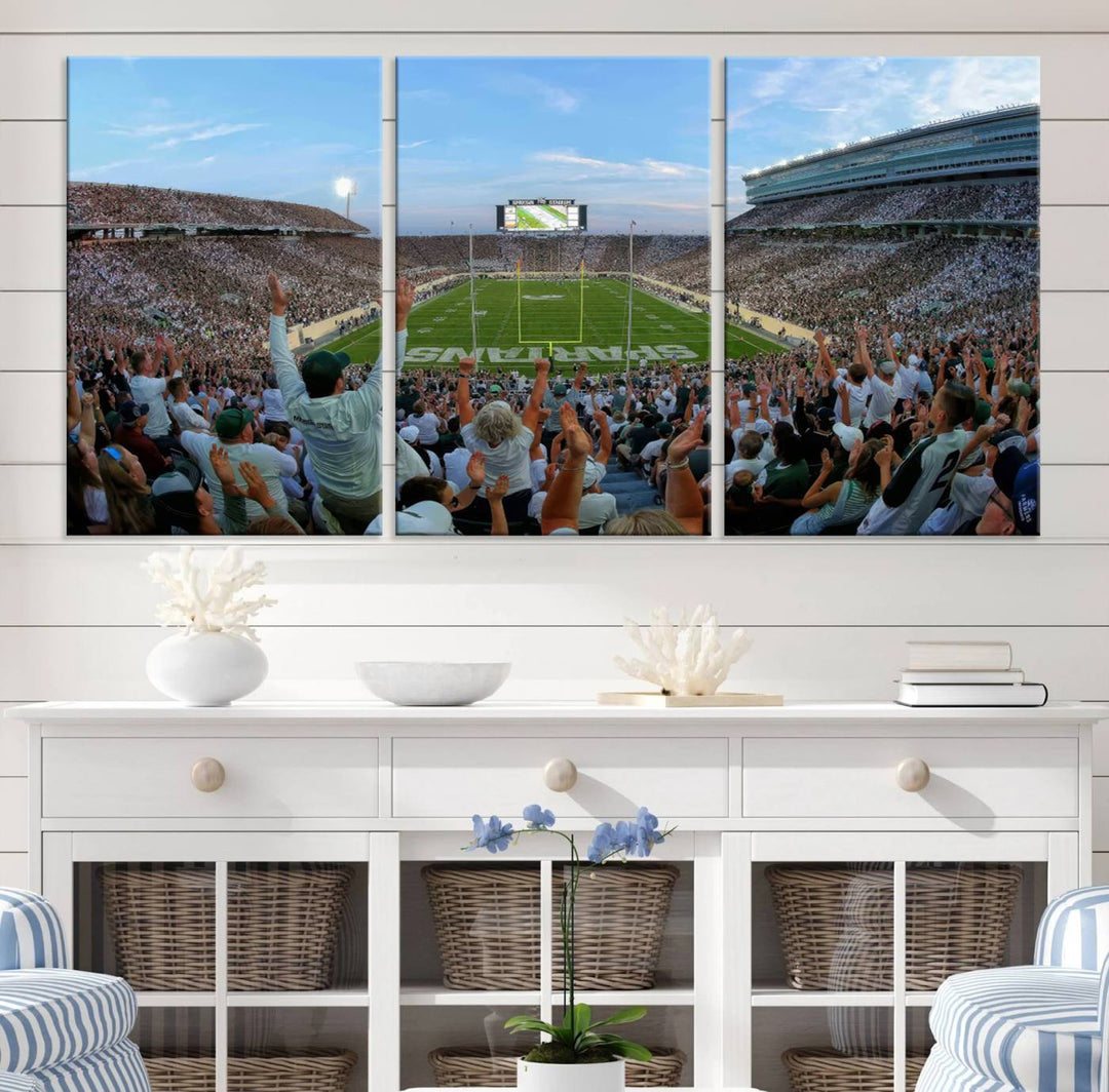 Michigan State Spartans Football Team Print - East Lansing Spartan Stadium Wall Art Canvas Print