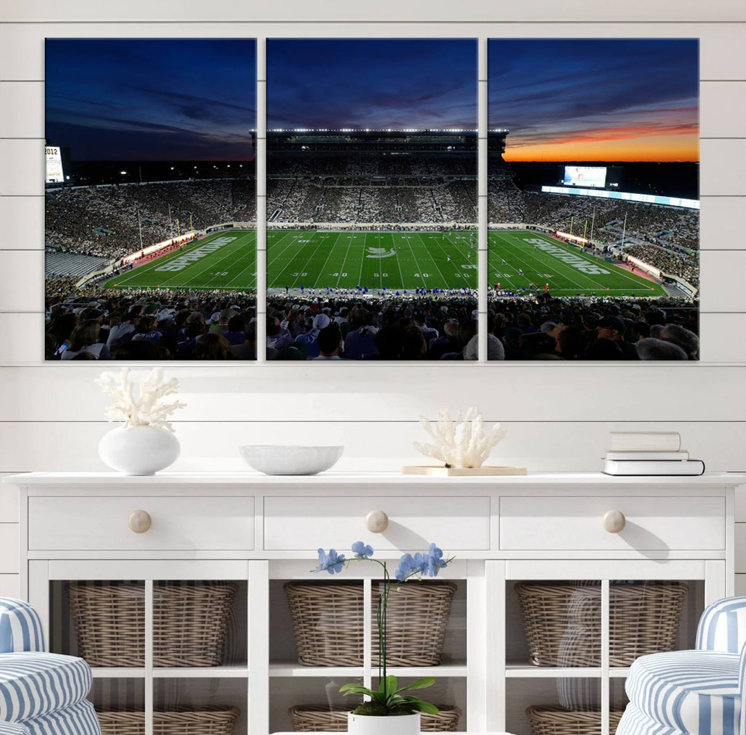 Michigan State Spartans Football Team Print - East Lansing Spartan Stadium Wall Art Canvas Print