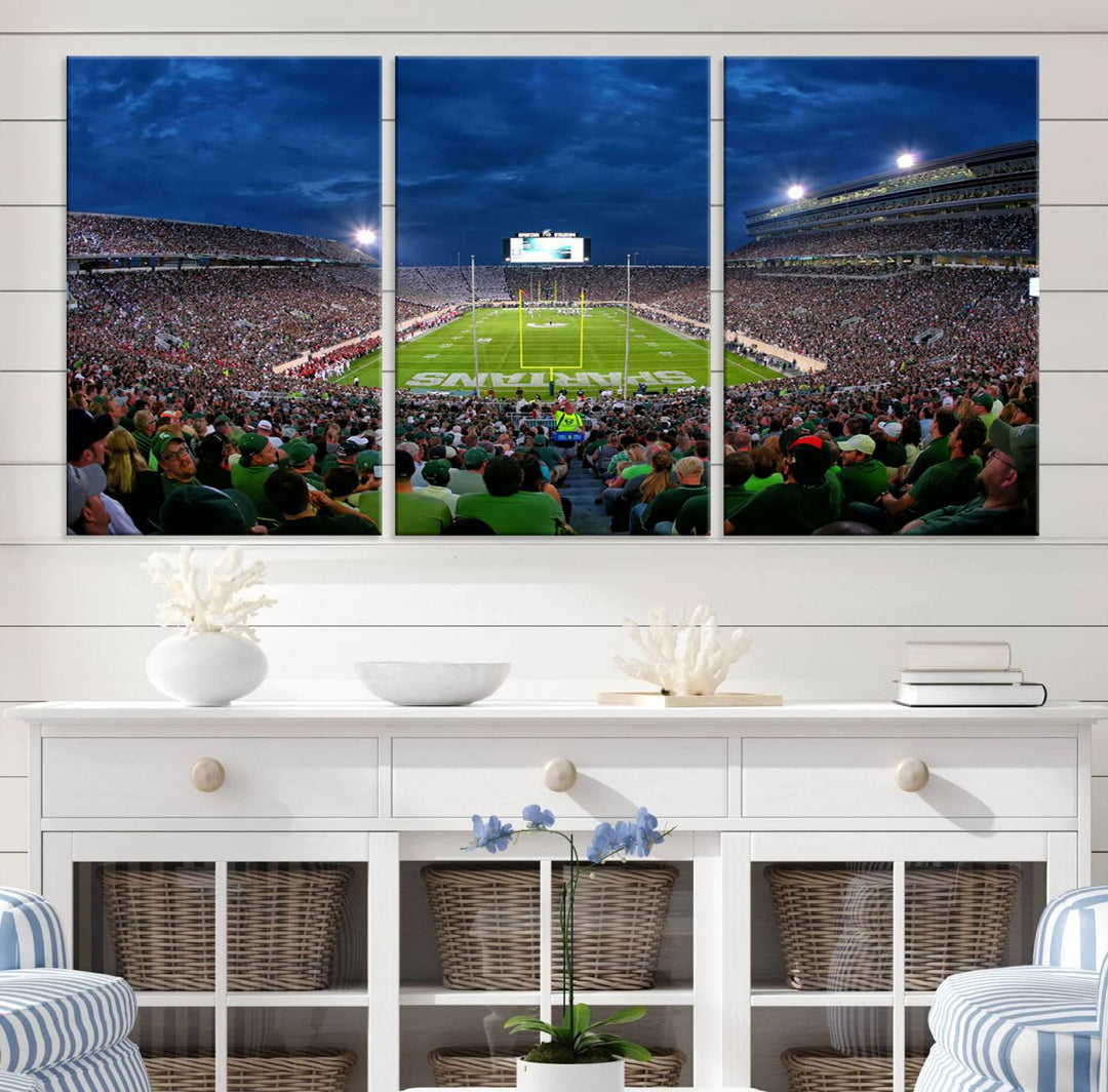 Michigan State Spartans Football Team Print - East Lansing Spartan Stadium Wall Art Canvas Print