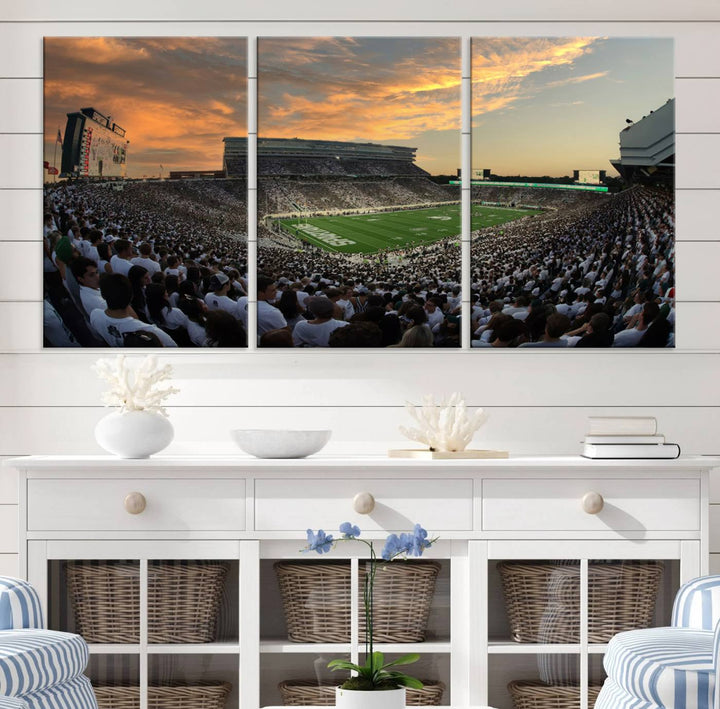 Michigan State Spartans Football Team Print - East Lansing Spartan Stadium Wall Art Canvas Print