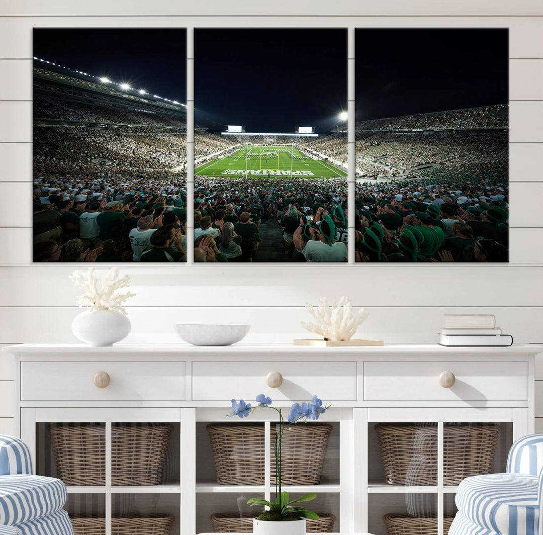 Michigan State Spartans Football Team Print - East Lansing Spartan Stadium Wall Art Canvas Print