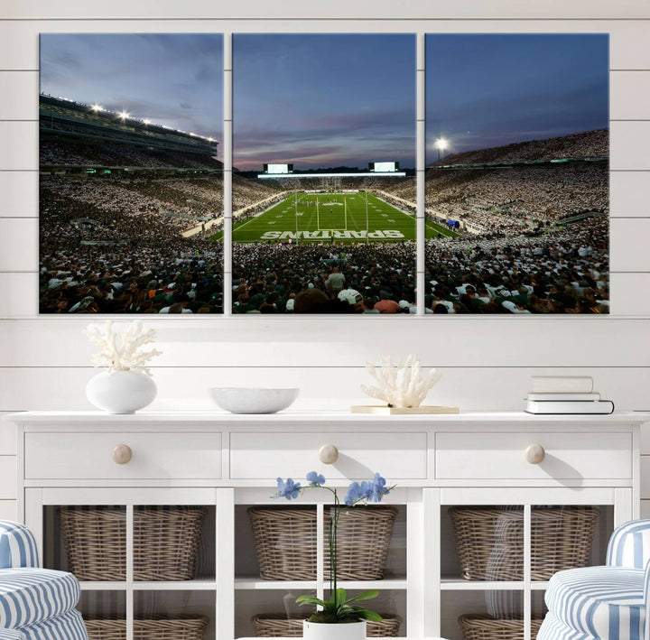 Michigan State Spartans Football Team Print - East Lansing Spartan Stadium Wall Art Canvas Print