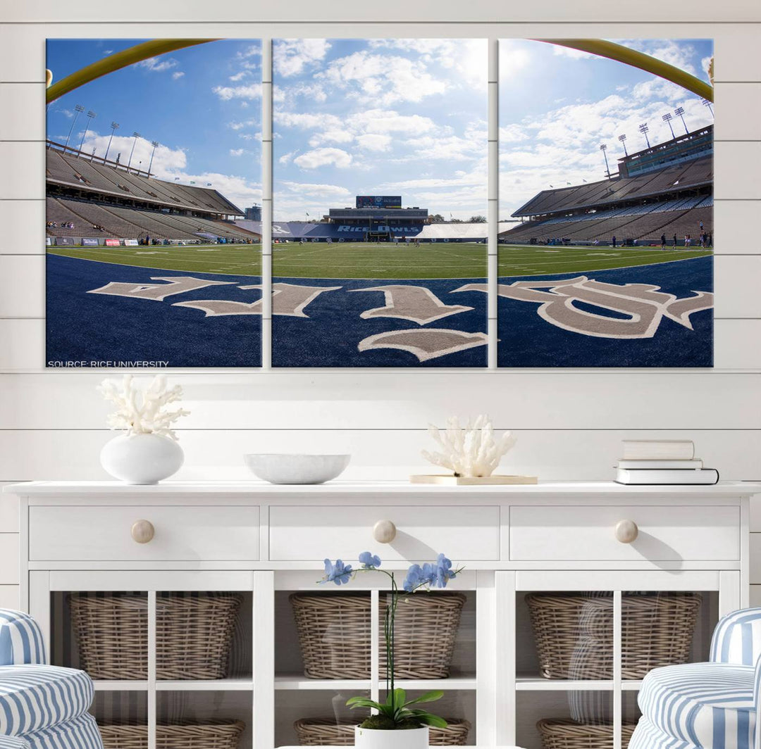 Rice University Owls Football Team Print - Houston Rice Stadium Wall Art Canvas Print